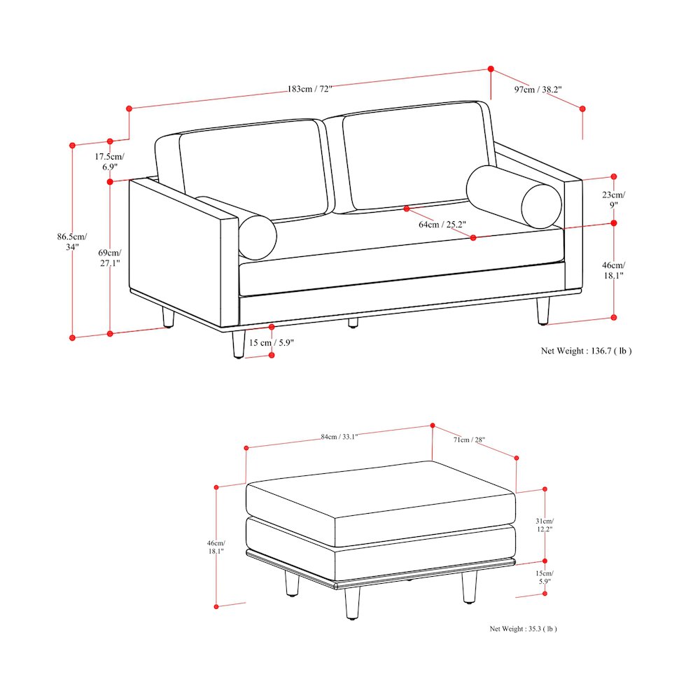 Morrison 72-Inch Sofa And Ottoman Set In Genuine Leather. Picture 6