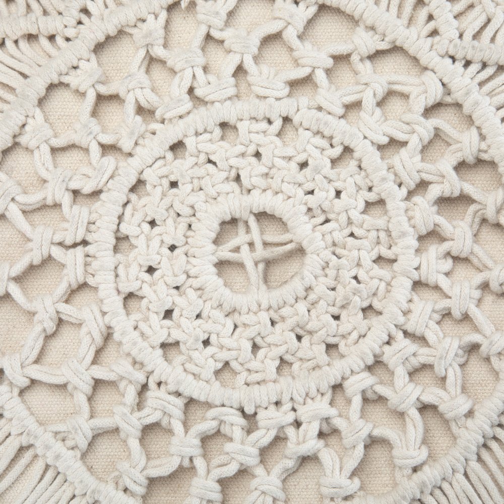 Coates Round Macrame Pouf In Natural Cotton. Picture 2