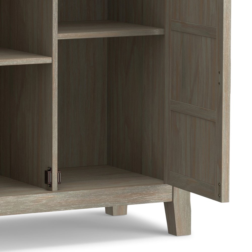 Burlington Solid Wood Low Storage Cabinet In Distressed Grey. Picture 4