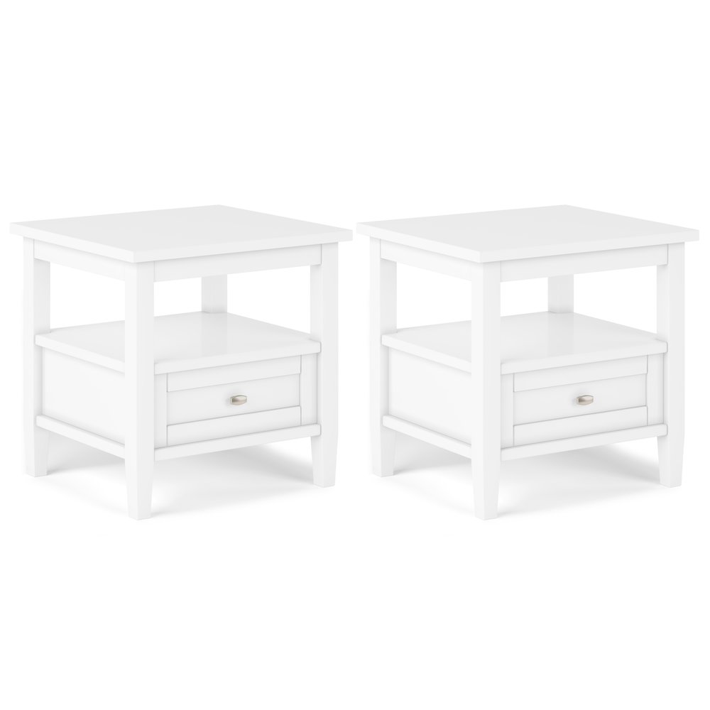 Warm Shaker 20 inch Solid Wood Transitional End Table in White (Set of 2). Picture 1