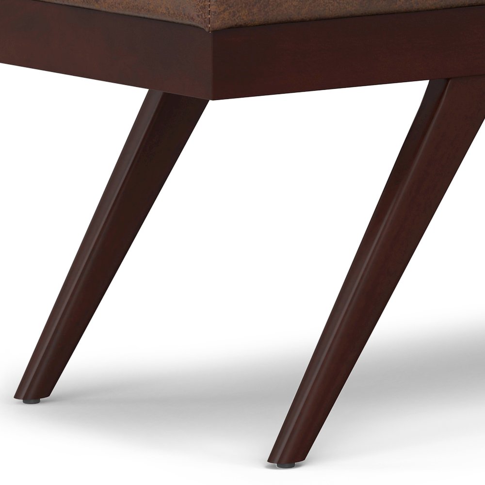 Chanelle SOLID HARDWOOD Mid Century Ottoman Bench in Distressed Chestnut Brown. Picture 9
