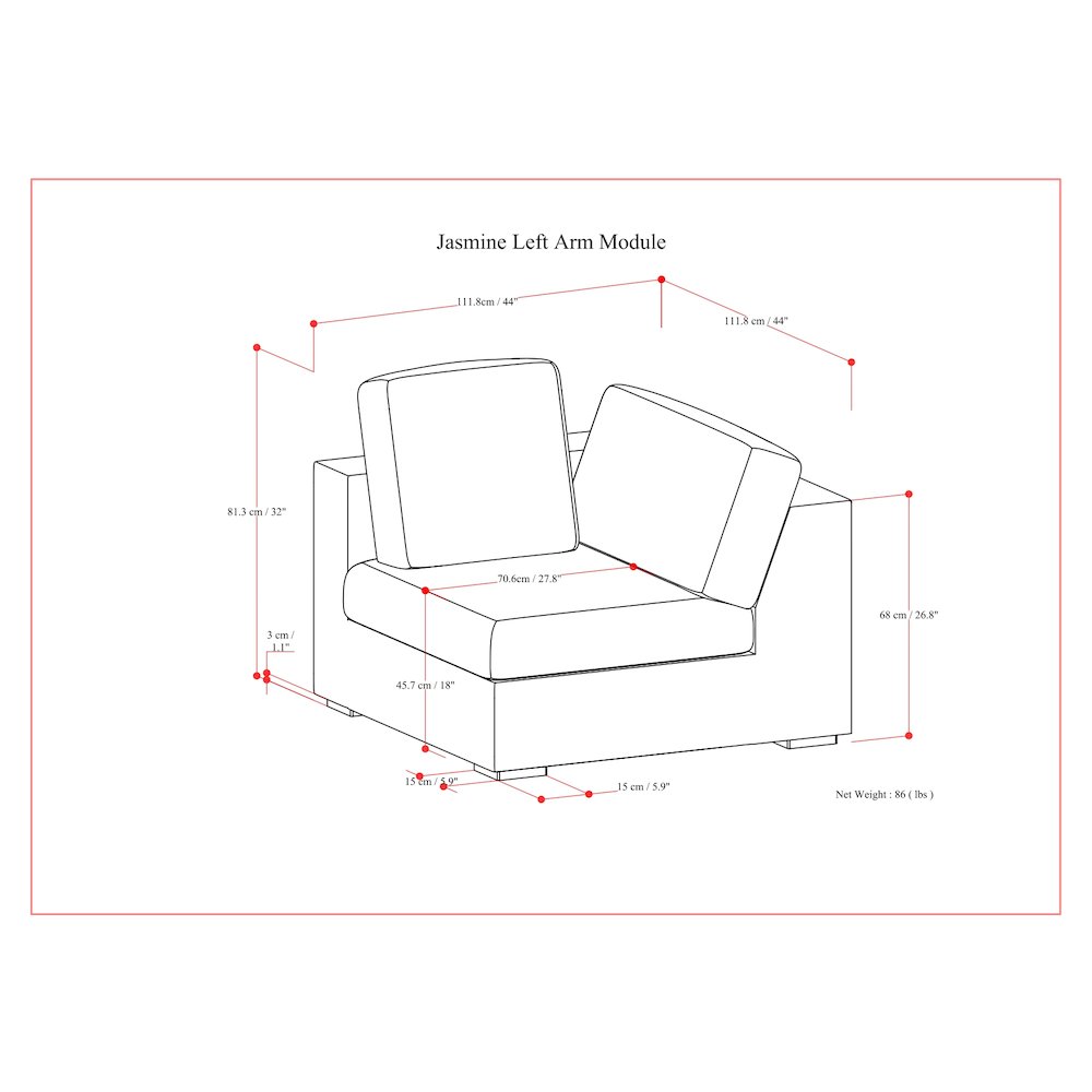 Jasmine Left-Arm Sofa Module In Velvety Chenille Performance Fabric. Picture 6