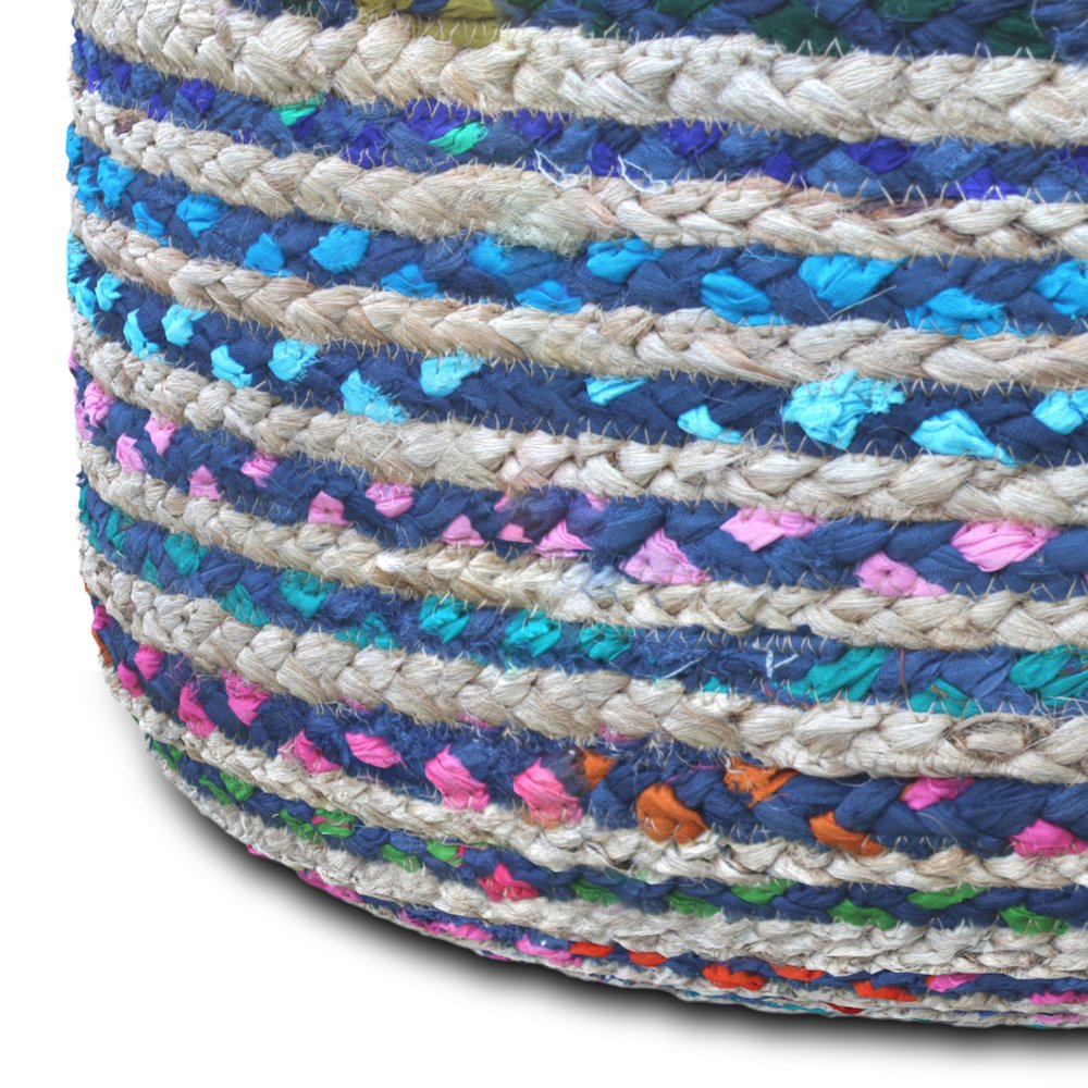 Margo Round Pouf In Blue Braided Jute. Picture 4