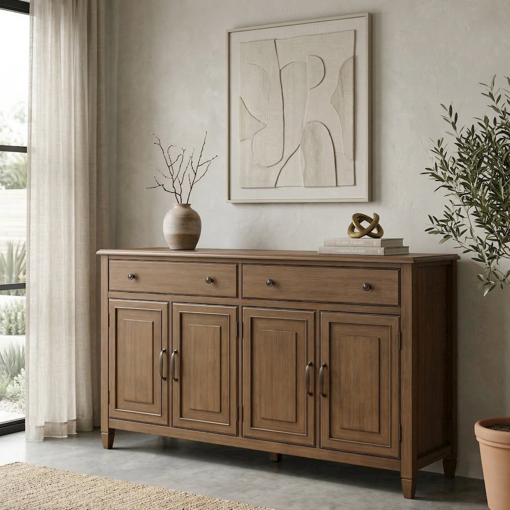 Connaught 67in W Solid Wood Traditional Large Sideboard Buffet Storage Cabinet. Picture 2