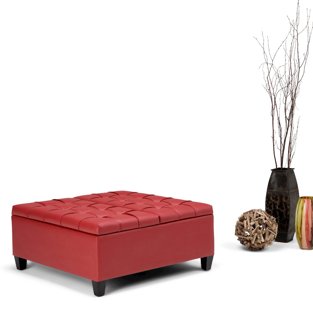 Harrison Coffee Table Storage Ottoman In Crimson Red Vegan Faux Leather. Picture 5