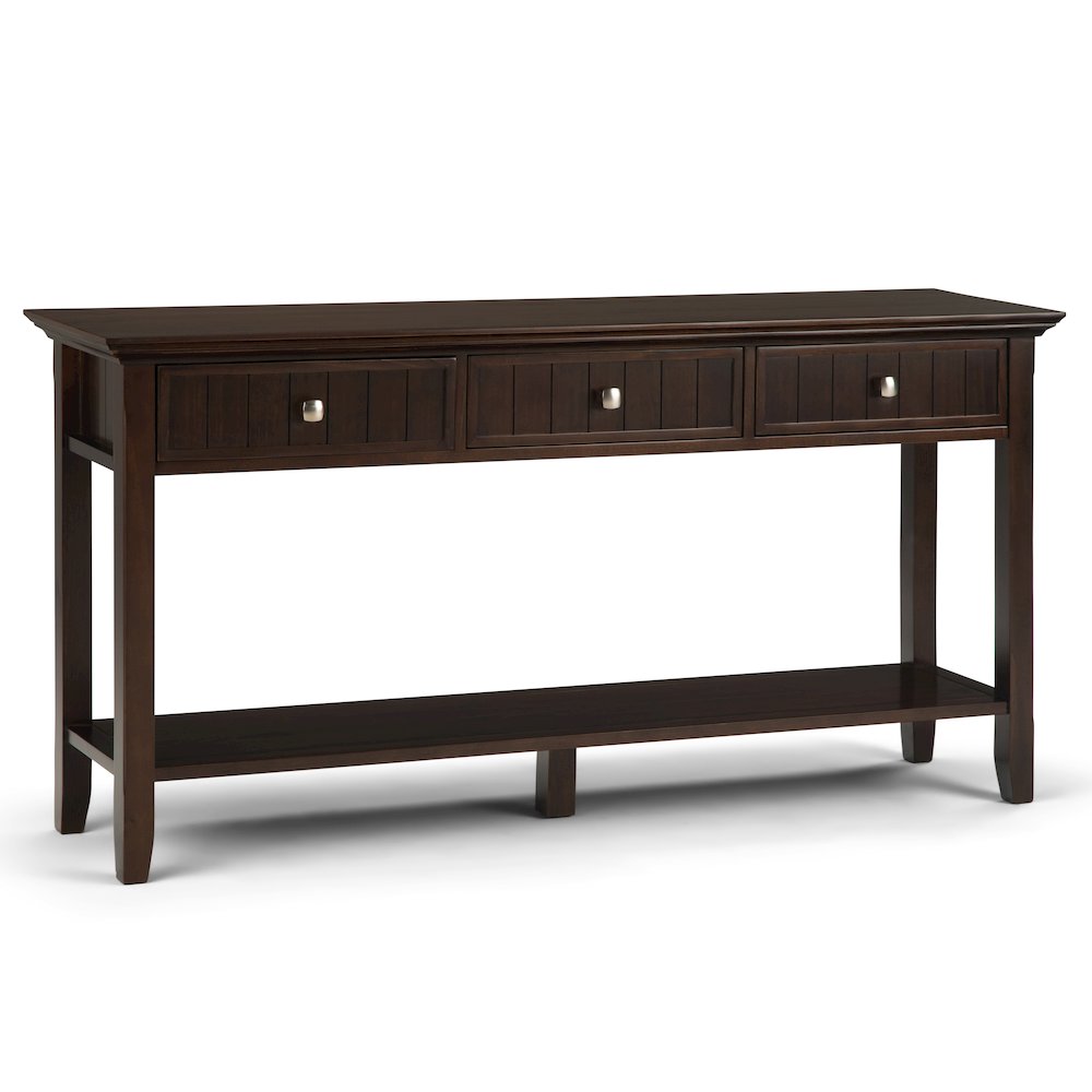 Acadian Solid Wood Wide Console Sofa Table In Brunette Brown. Picture 1