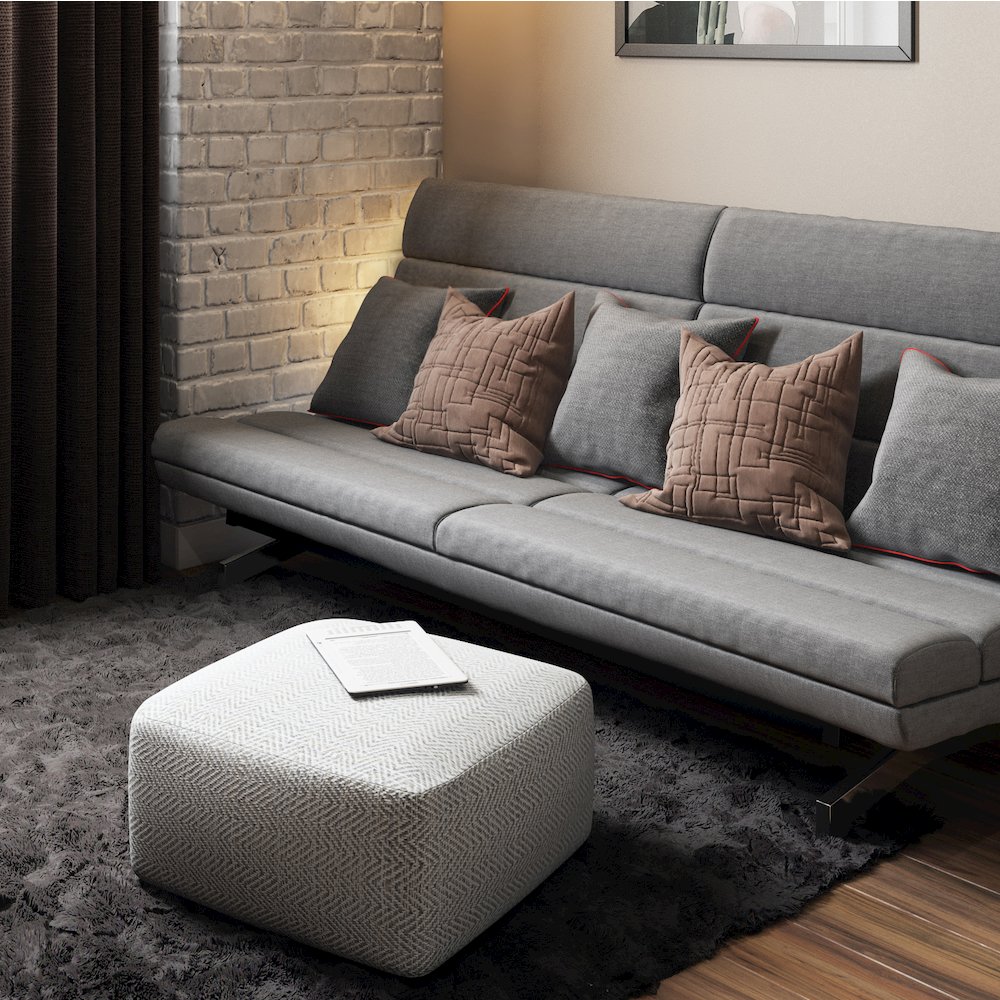 Nate Square Pouf In Patterned Grey Melange Cotton. Picture 5