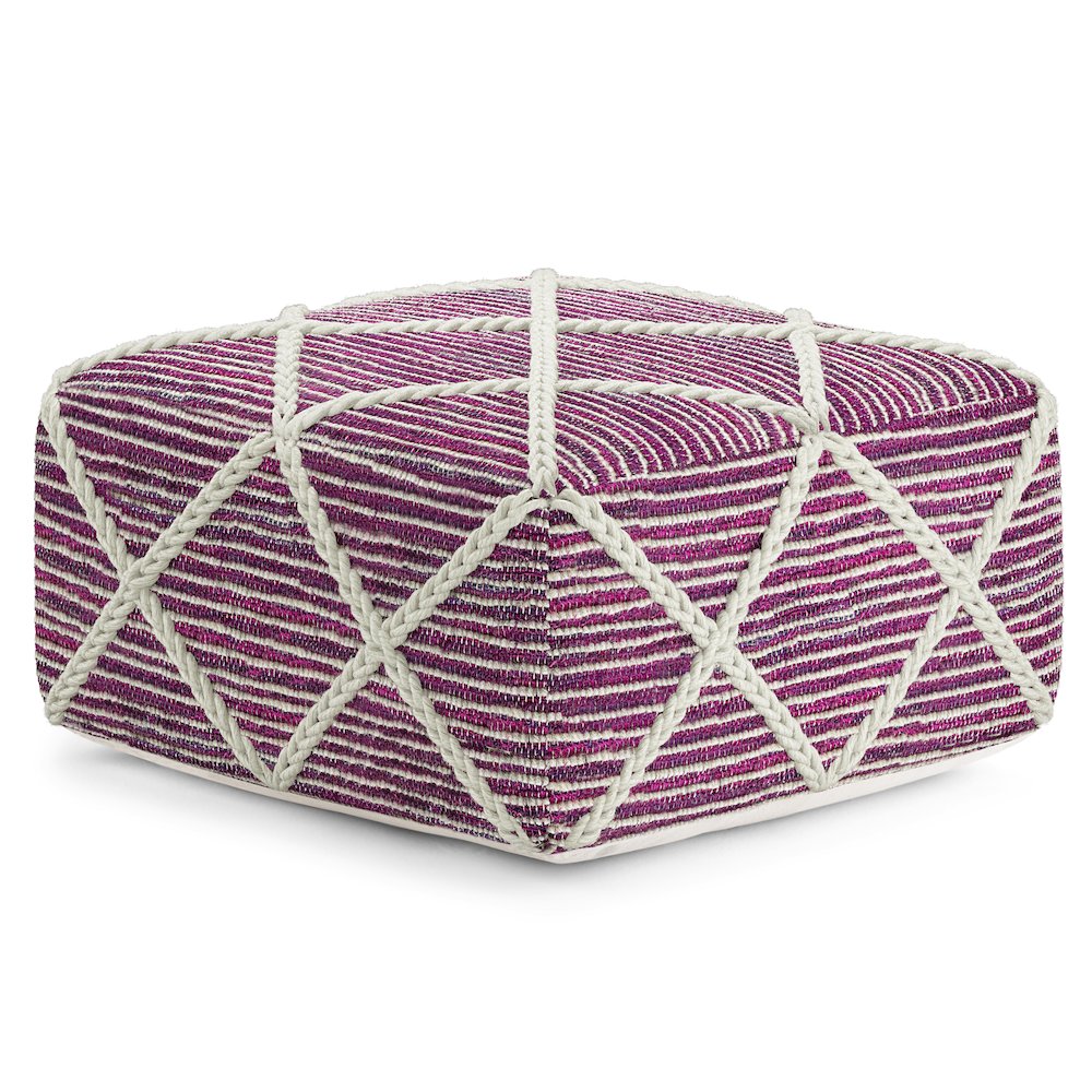 Cowan Square Pouf in Magenta and Natural Handloom Woven. Picture 1