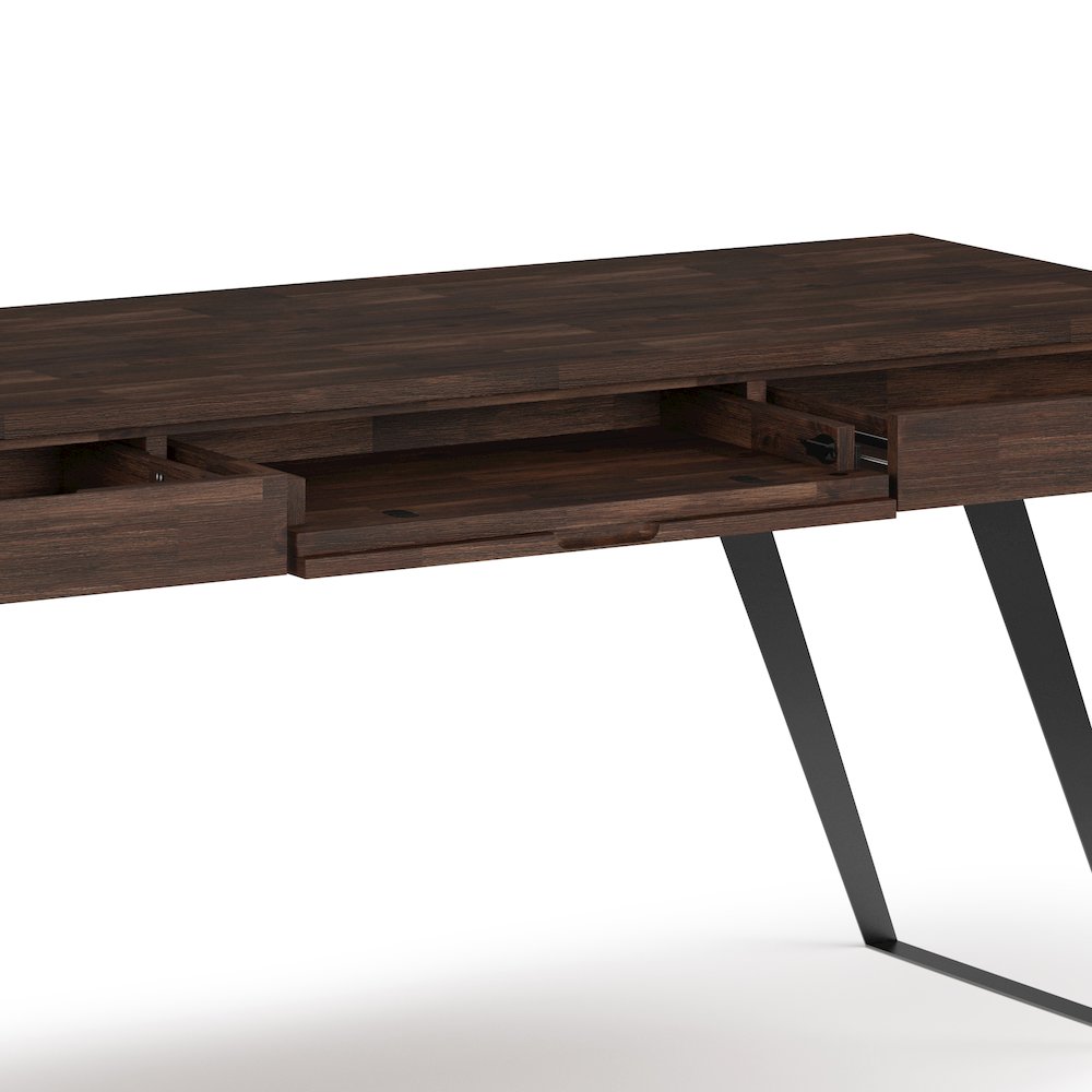Lowry Solid Acacia Wood Large Desk In Distressed Charcoal Brown. Picture 3
