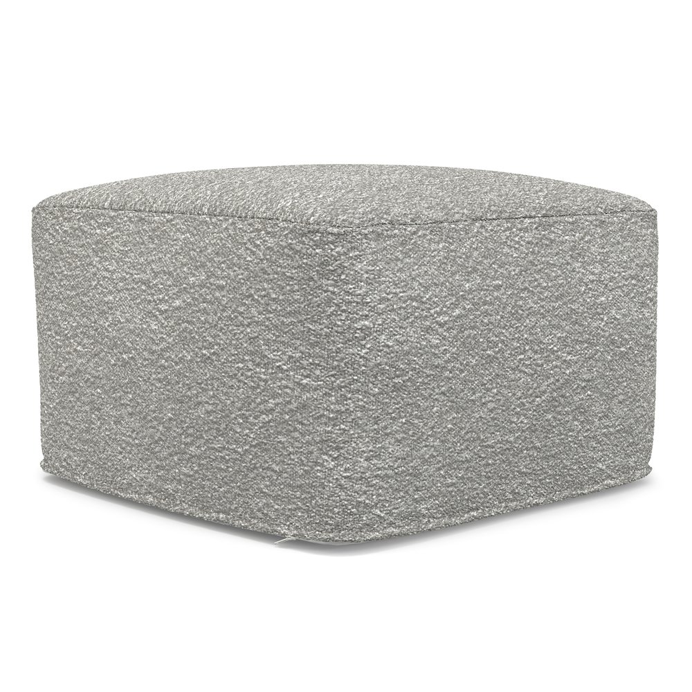 Chantal 24 inch Wide Contemporary Pouf in Light Grey Boucle Fabric. Picture 2