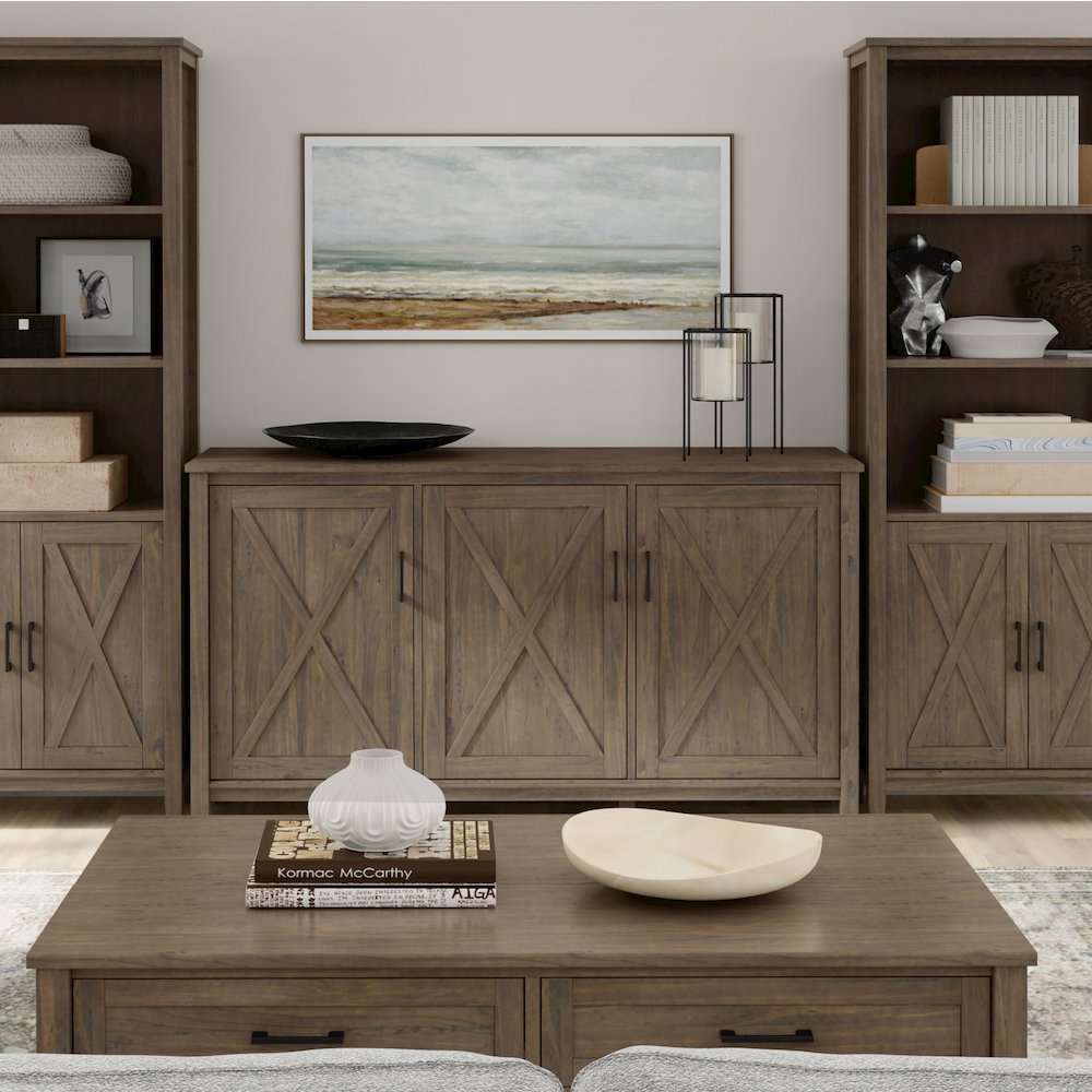 Ela Solid Wood Wide Storage Cabinet In Smoky Brown. Picture 5