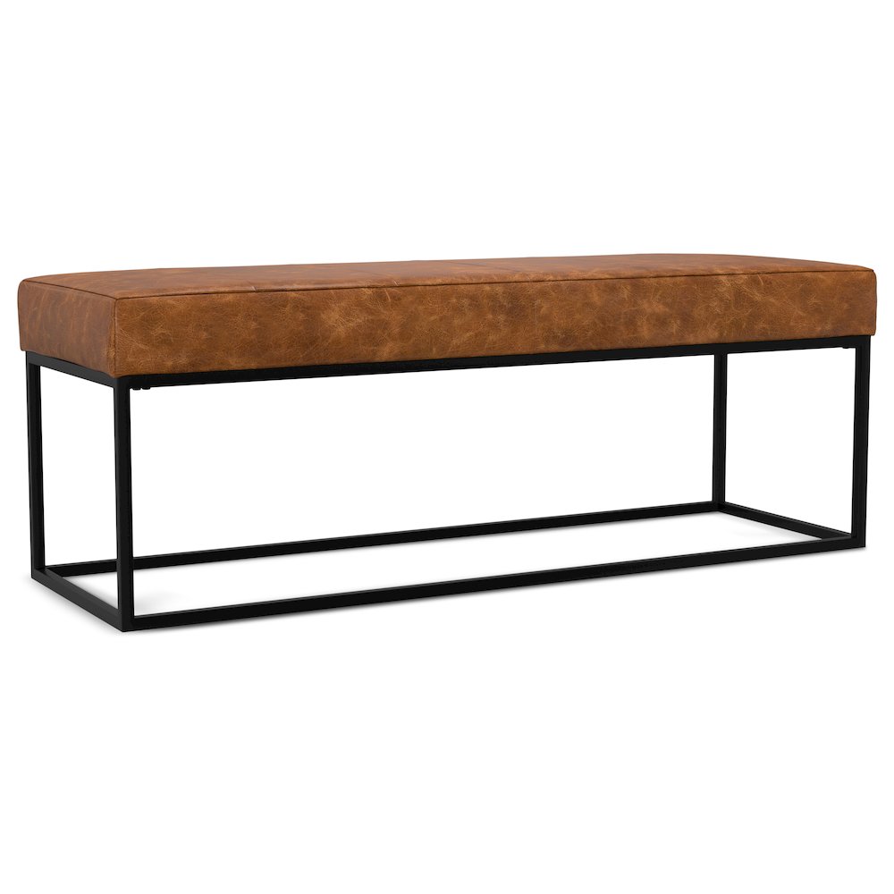 Candice Ottoman Bench In Tan Genuine Leather. Picture 1