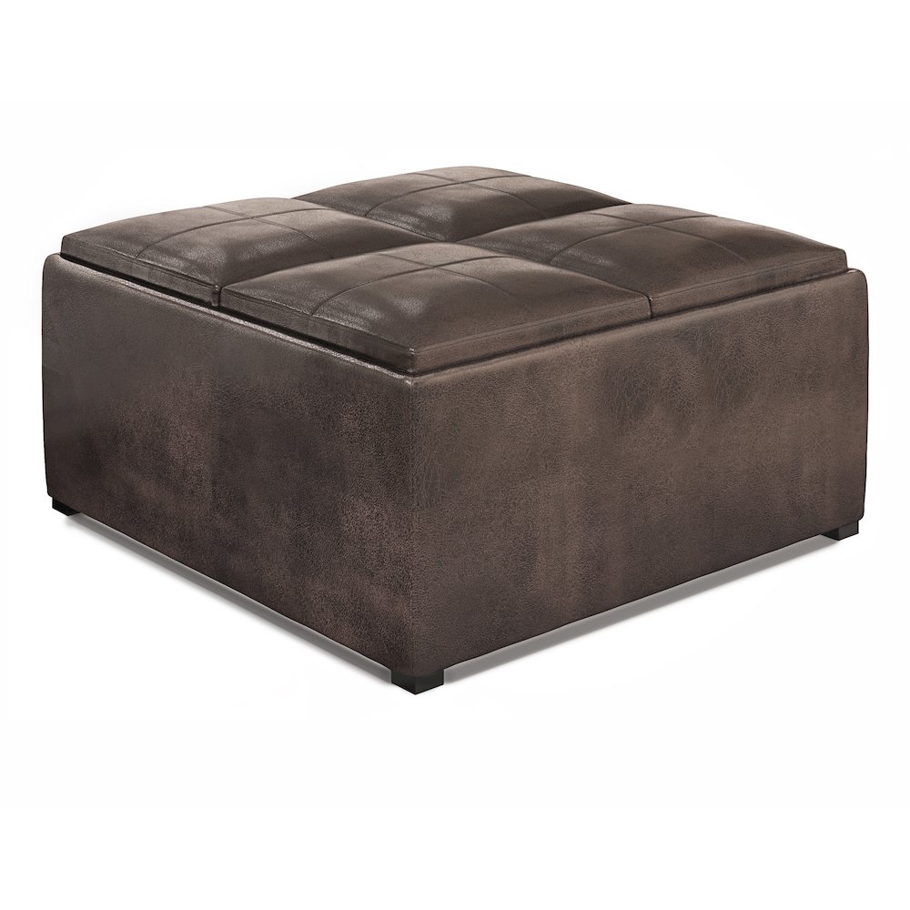 Coffee Table Storage Ottoman In Distressed Brown Vegan Faux Leather. Picture 1