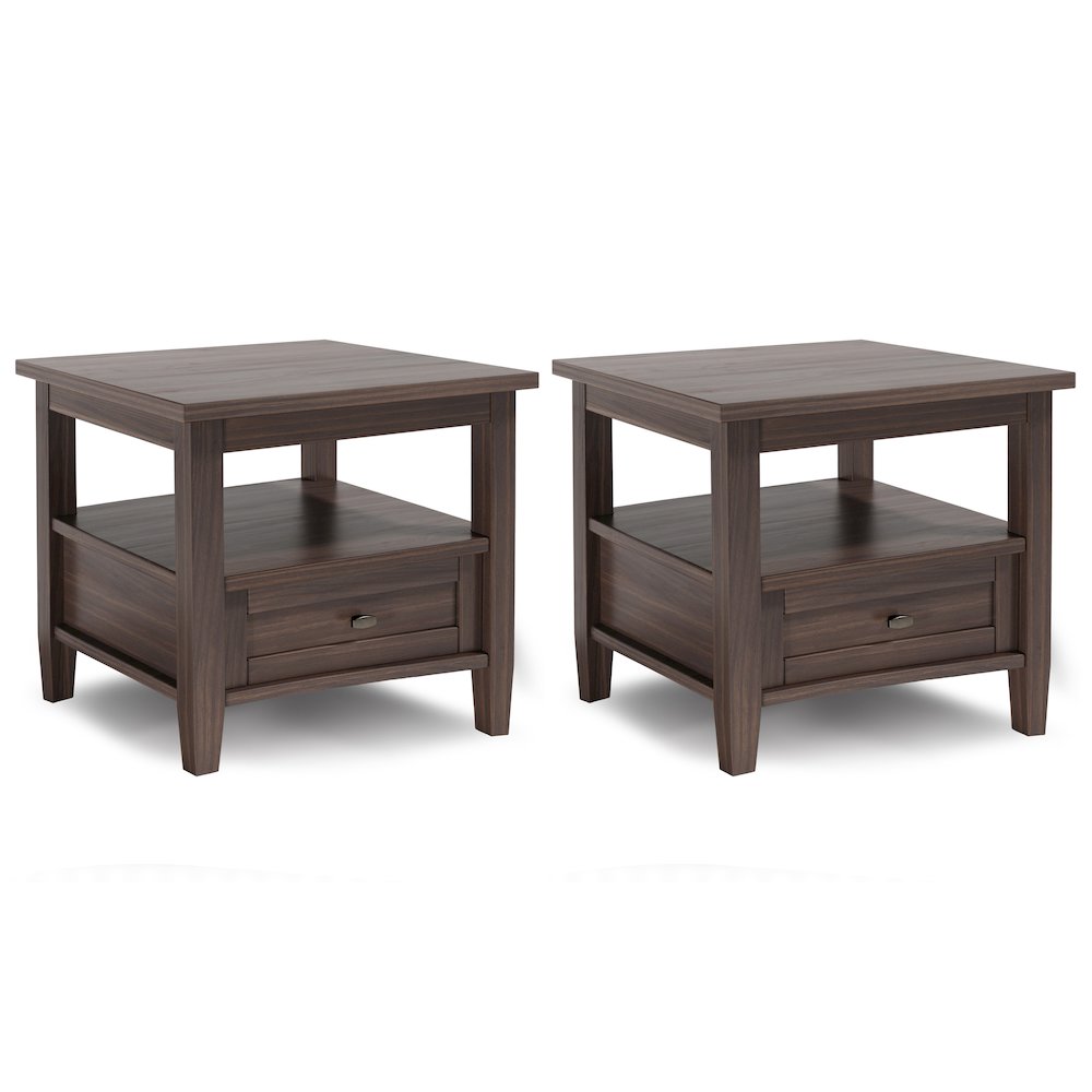 20 inch Solid Wood Transitional End Table in Warm Walnut Brown (Set of 2). Picture 1