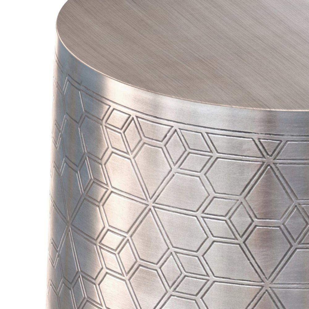 15"W Boho Geometric Pattern Metal Accent Table in Antique Silver Iron, Assembled. Picture 4