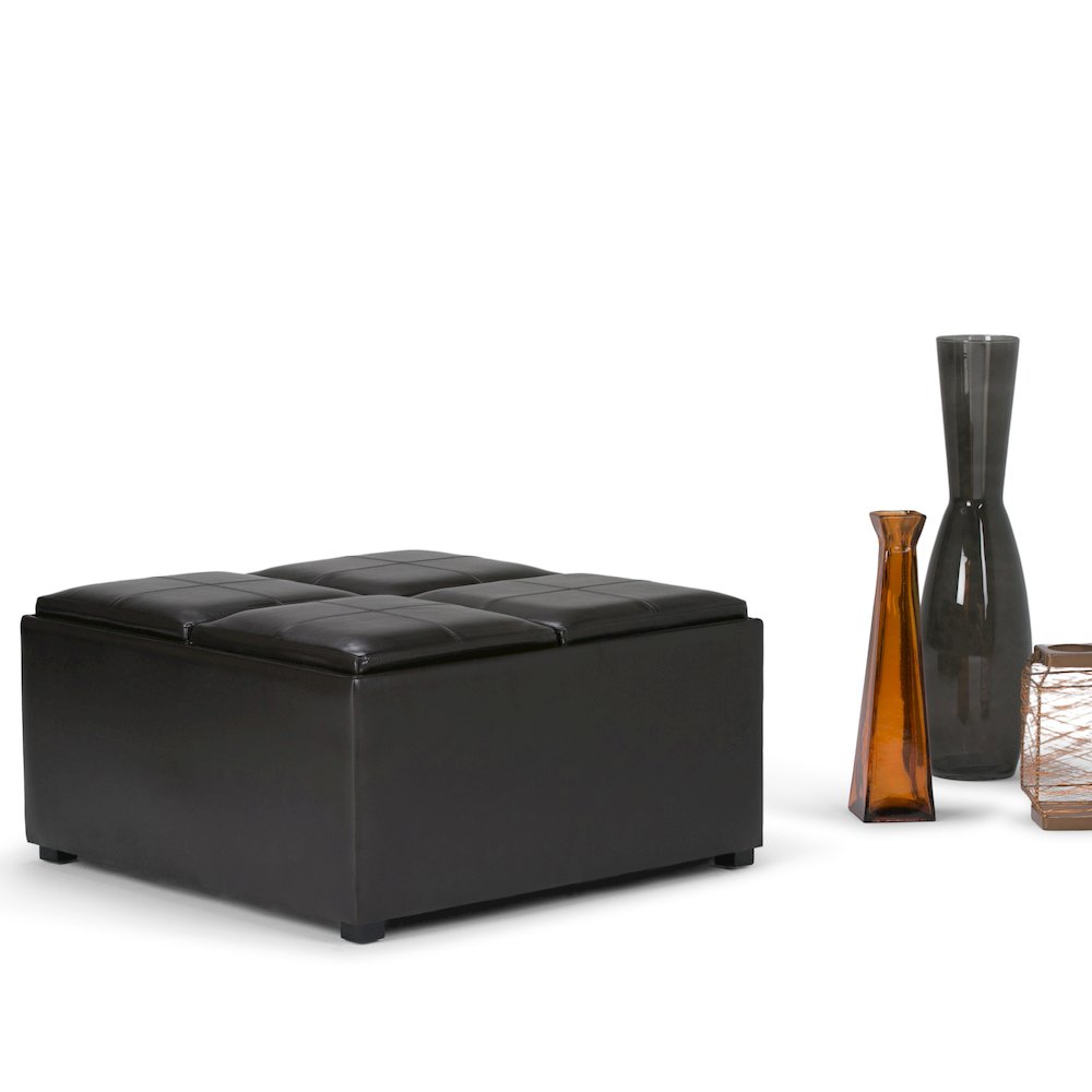 Avalon Square Coffee Table Storage Ottoman In Tanners Brown Vegan Faux Leather. Picture 5