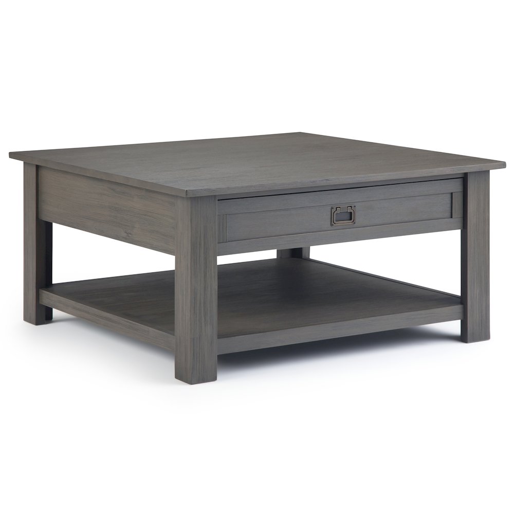 Monroe Solid Acacia Wood Square Coffee Table In Farmhouse Grey. Picture 1
