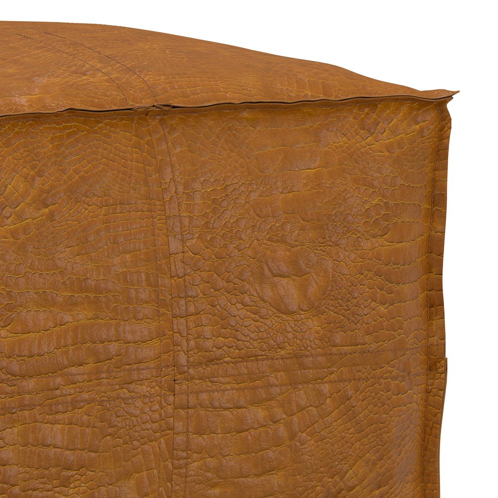 Brody 18 inch Wide Boho Square Pouf in Tan Genuine Leather. Picture 3