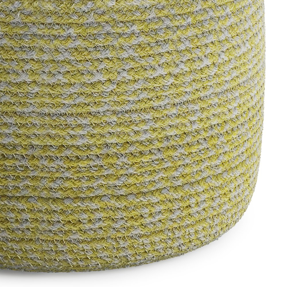 Bayley Transitional Round Braided Pouf In Muted Yellow And Natural Cotton. Picture 3