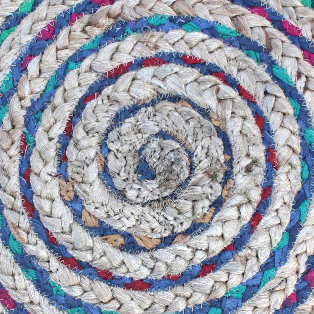 Margo Round Pouf In Blue Braided Jute. Picture 2