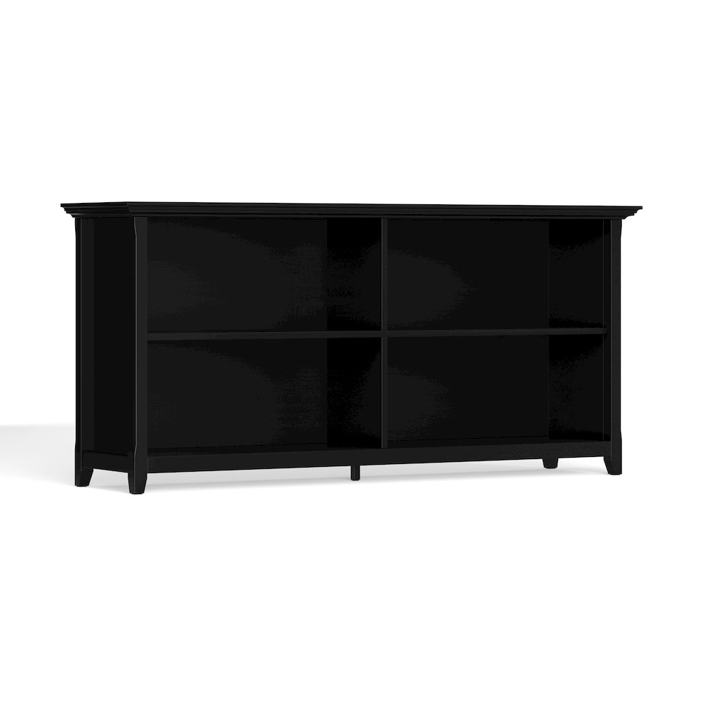 Amherst 64 inch Wide Solid Wood Transitional 4 Shelf Low Bookcase in Black. Picture 1