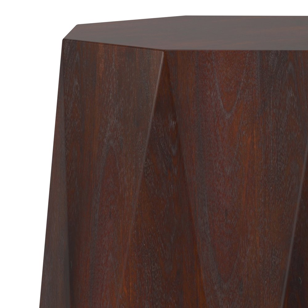 Solid Acacia Wood 15 Inch Wide Polygon Contemporary Side Table In Walnut Brown. Picture 5