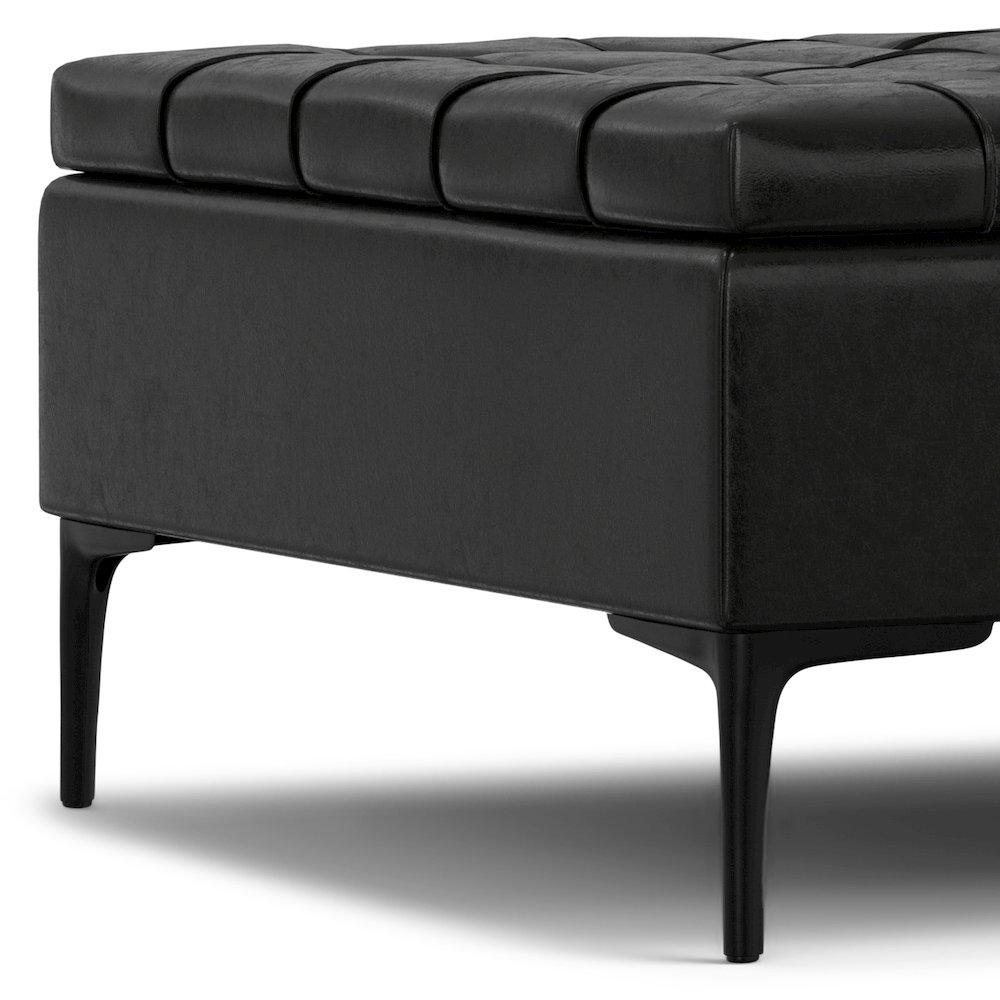 Laura Mid Century Lift Top Storage Ottoman in Midnight Black Vegan Faux Leather. Picture 9