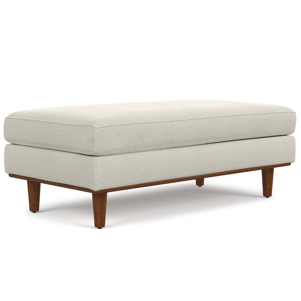 49 inch Wide Mid-Century Modern Table Ottoman in Cream White Woven-Blend Fabric. Picture 1