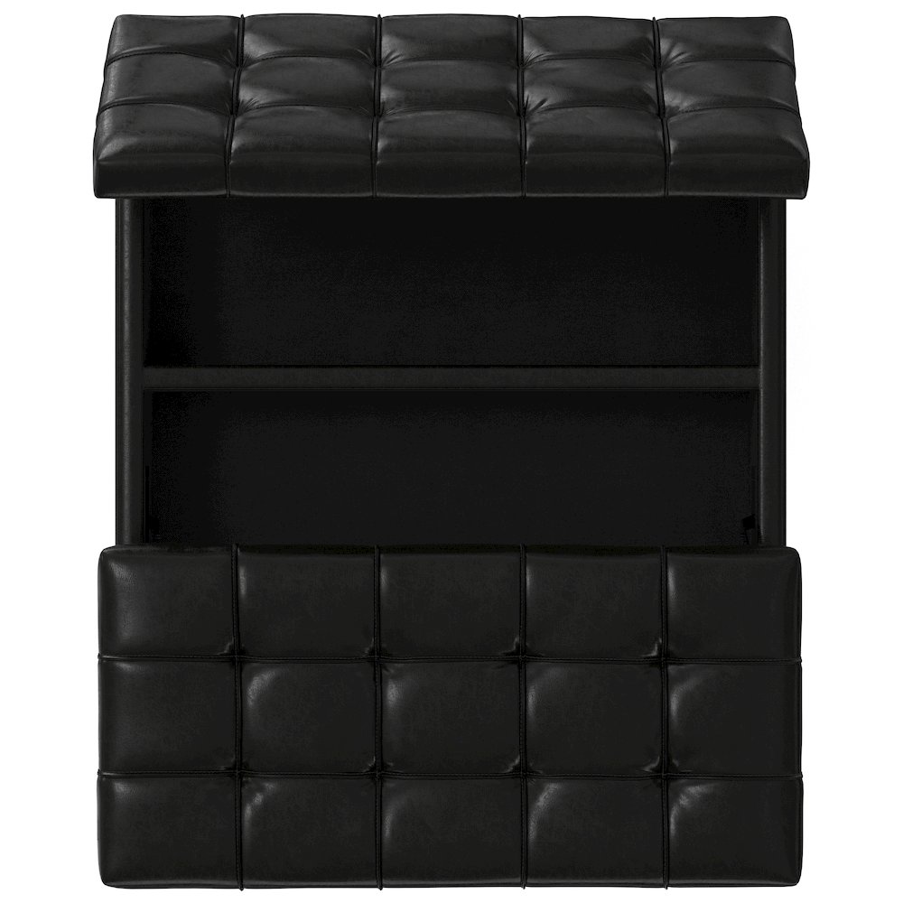 Laura Mid Century Lift Top Storage Ottoman in Midnight Black Vegan Faux Leather. Picture 8