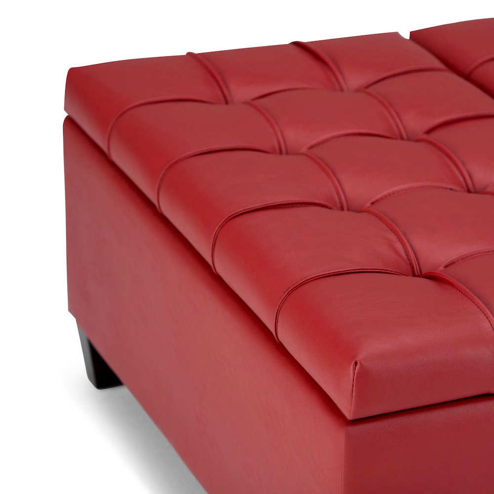 Harrison Coffee Table Storage Ottoman In Crimson Red Vegan Faux Leather. Picture 4