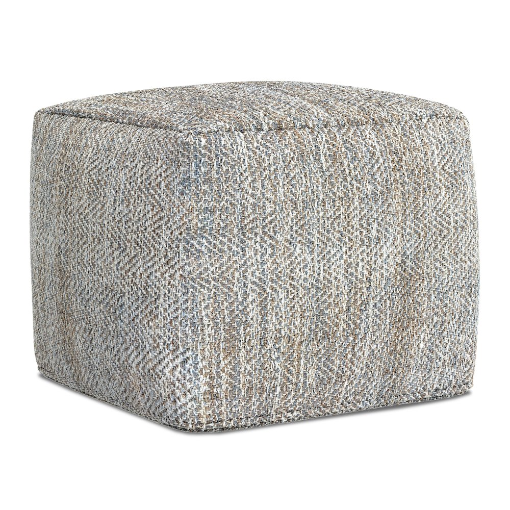 Nate 18 inch Wide Boho Square Pouf in Grey Mélange Cotton. Picture 1