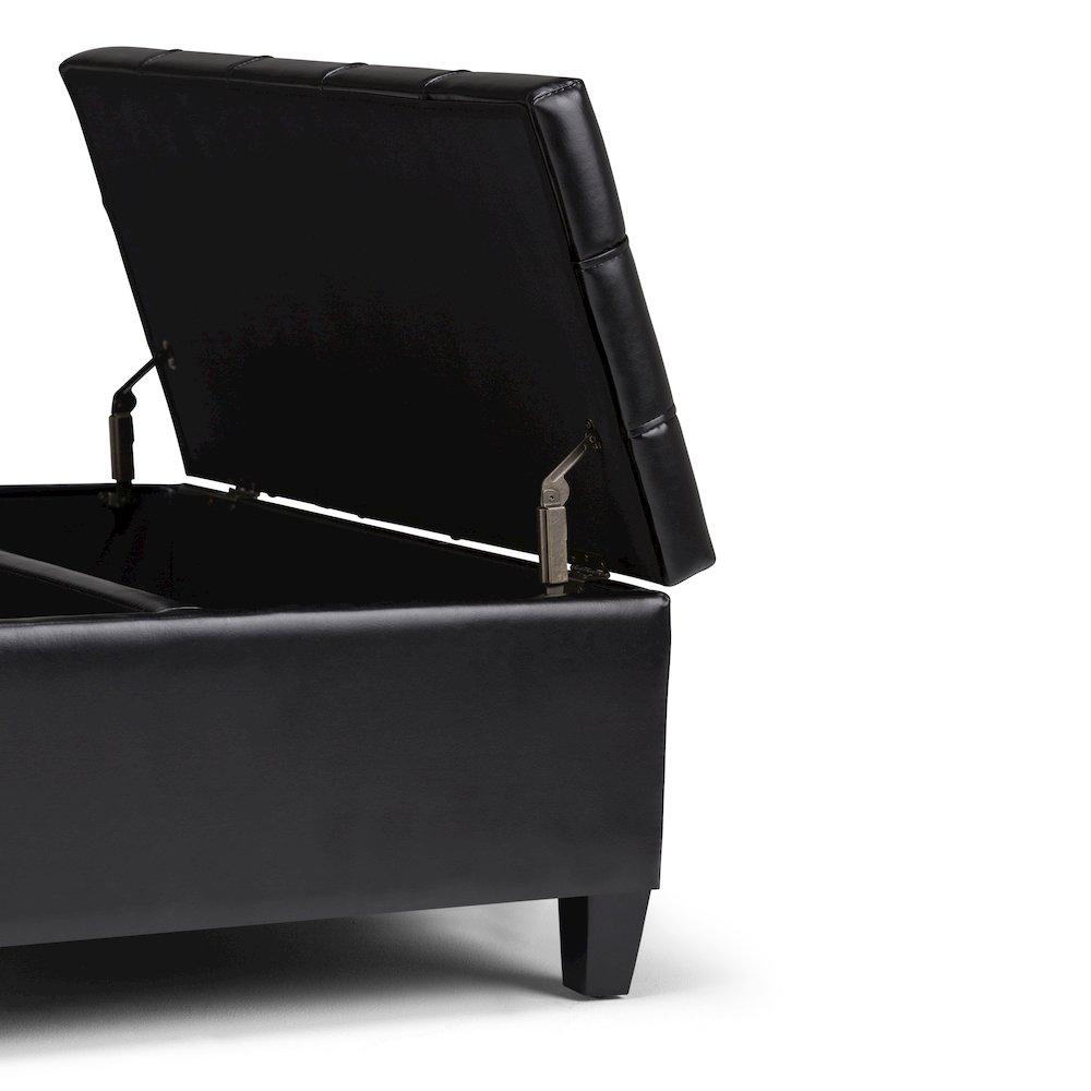 Harrison Coffee Table Storage Ottoman In Midnight Black Vegan Faux Leather. Picture 4