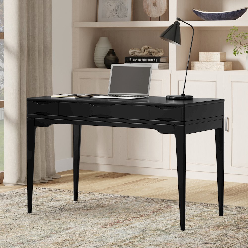 Harper 48 inch Wide Solid Hardwood Mid-Century Modern Small Desk in Black. Picture 6