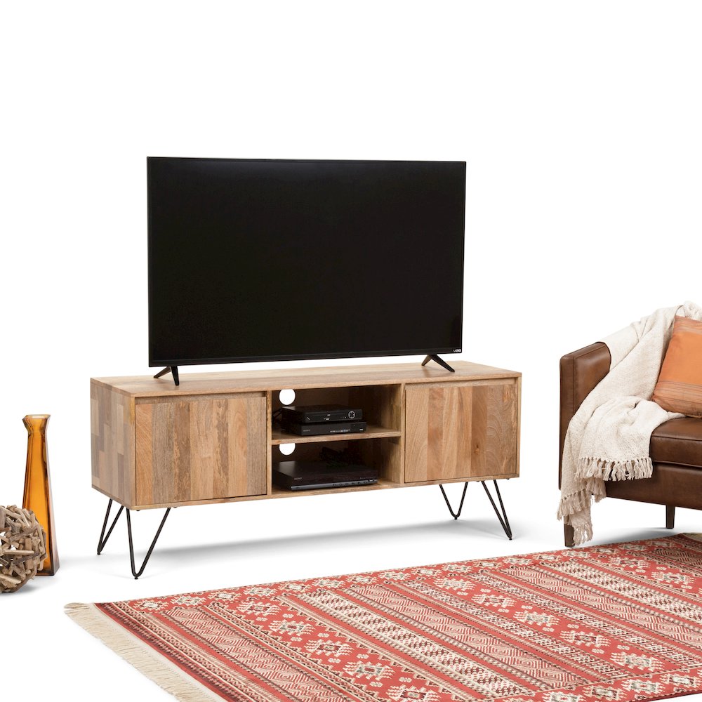 Hunter Solid Mango Wood Tv Media Stand In Natural For Tvs Up To 65 Inches. Picture 5