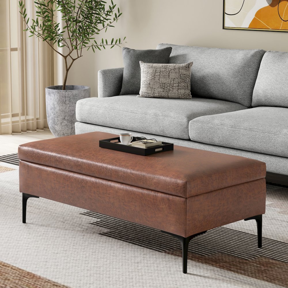 48 inch Rectangle Large Coffee Table Storage Ottoman with Lift up Lid. Picture 7