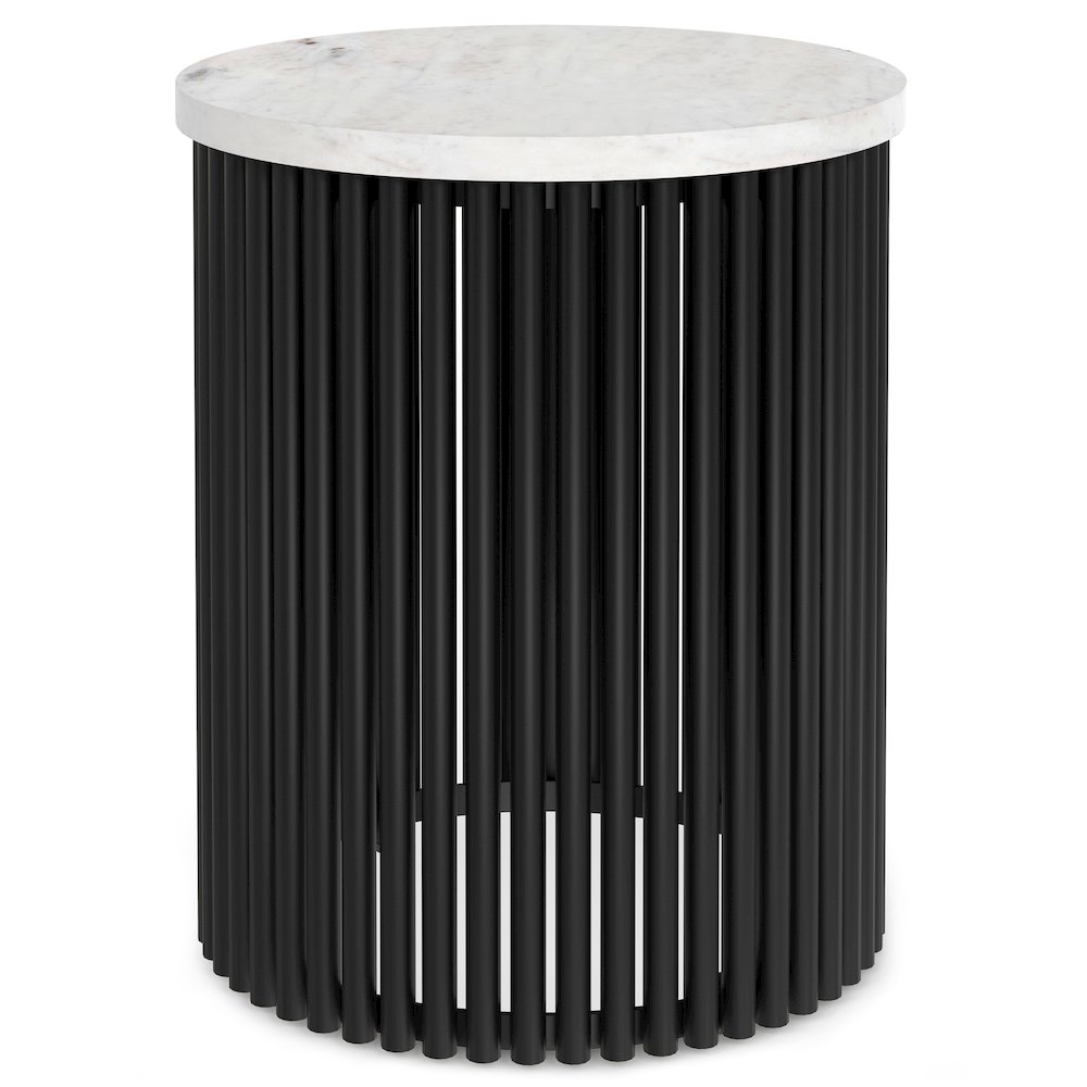 Demy Metal Accent Table In White Marble / Black. Picture 1