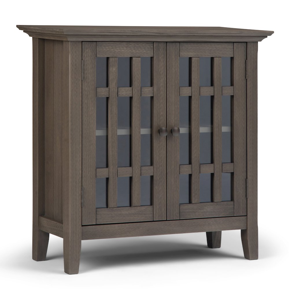 Bedford Solid Wood Low Storage Media Cabinet In Farmhouse Grey. Picture 1