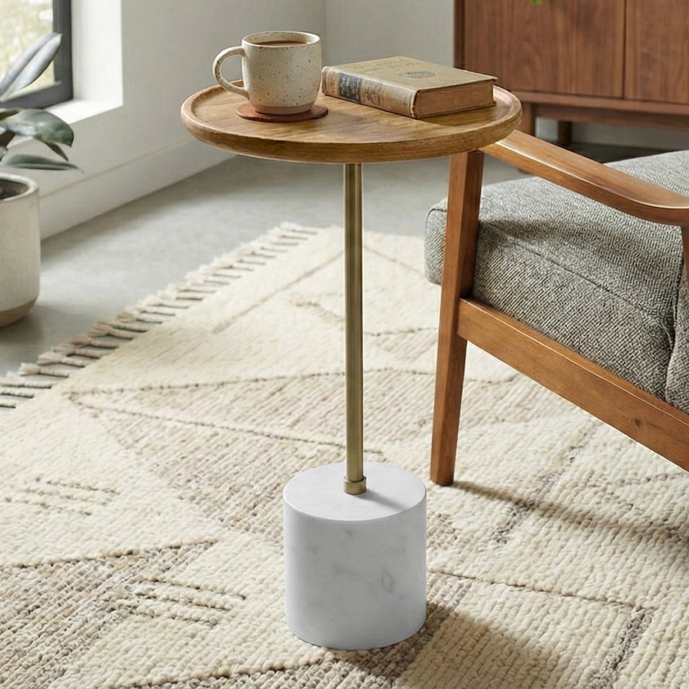 12"W Solid Mango/Genuine Marble/Iron Modern End Table. Picture 6
