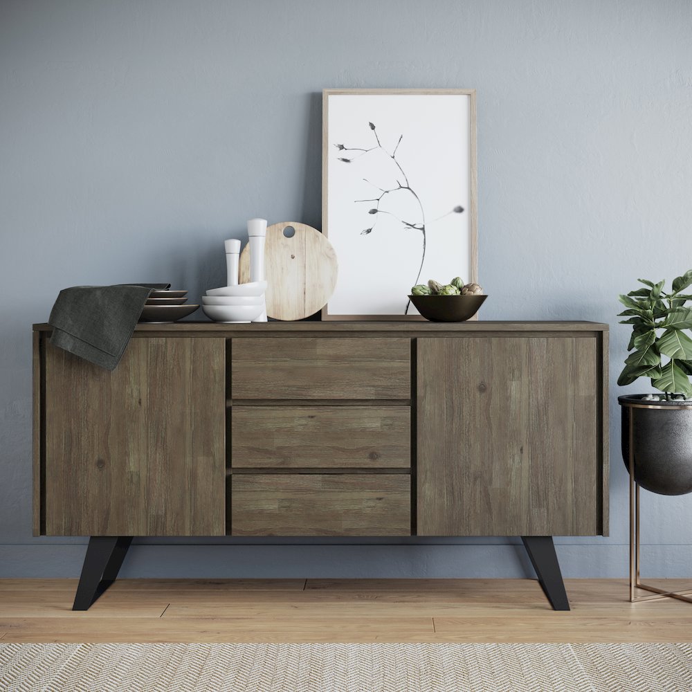 Lowry Solid Acacia Wood Sideboard Buffet In Distressed Grey. Picture 2