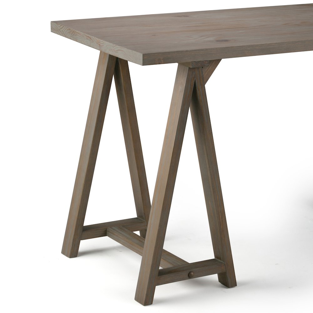 Solid Wood Modern Industrial 56 Inch Wide Writing Desk In Distressed Grey. Picture 3