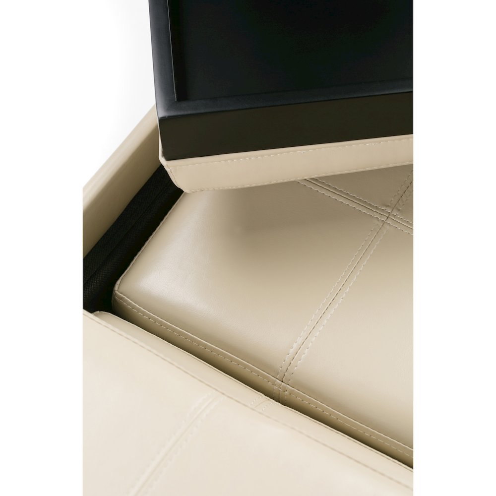 Avalon 5 Piece Storage Ottoman In Satin Cream Vegan Faux Leather. Picture 4