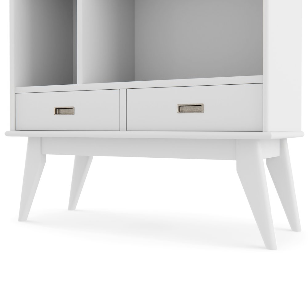 Draper Solid Hardwood Mid Century Wide Bookcase And Storage Unit In White. Picture 3