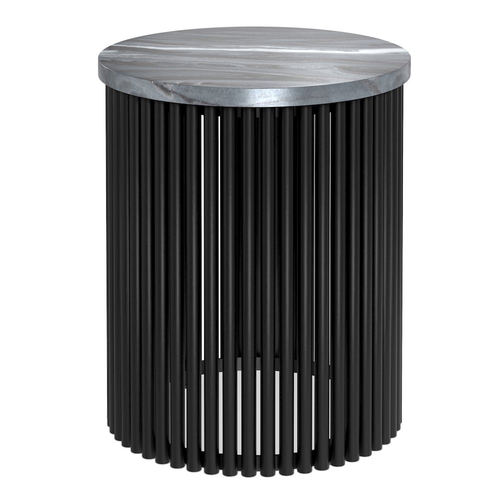 18in Wide Industrial Metal Accent Table in Black Genuine Marble and Black Metal. Picture 1