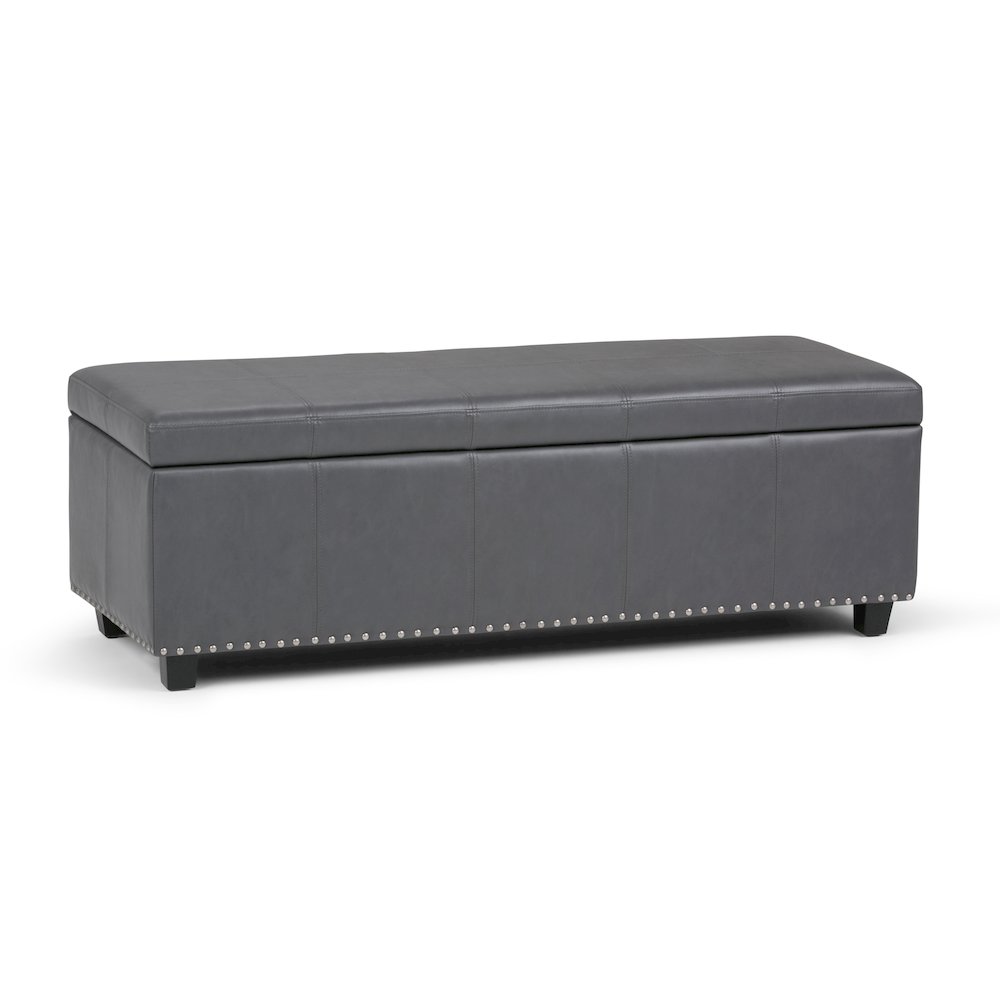 Kingsley Large Storage Ottoman In Stone Grey Vegan Faux Leather. Picture 1