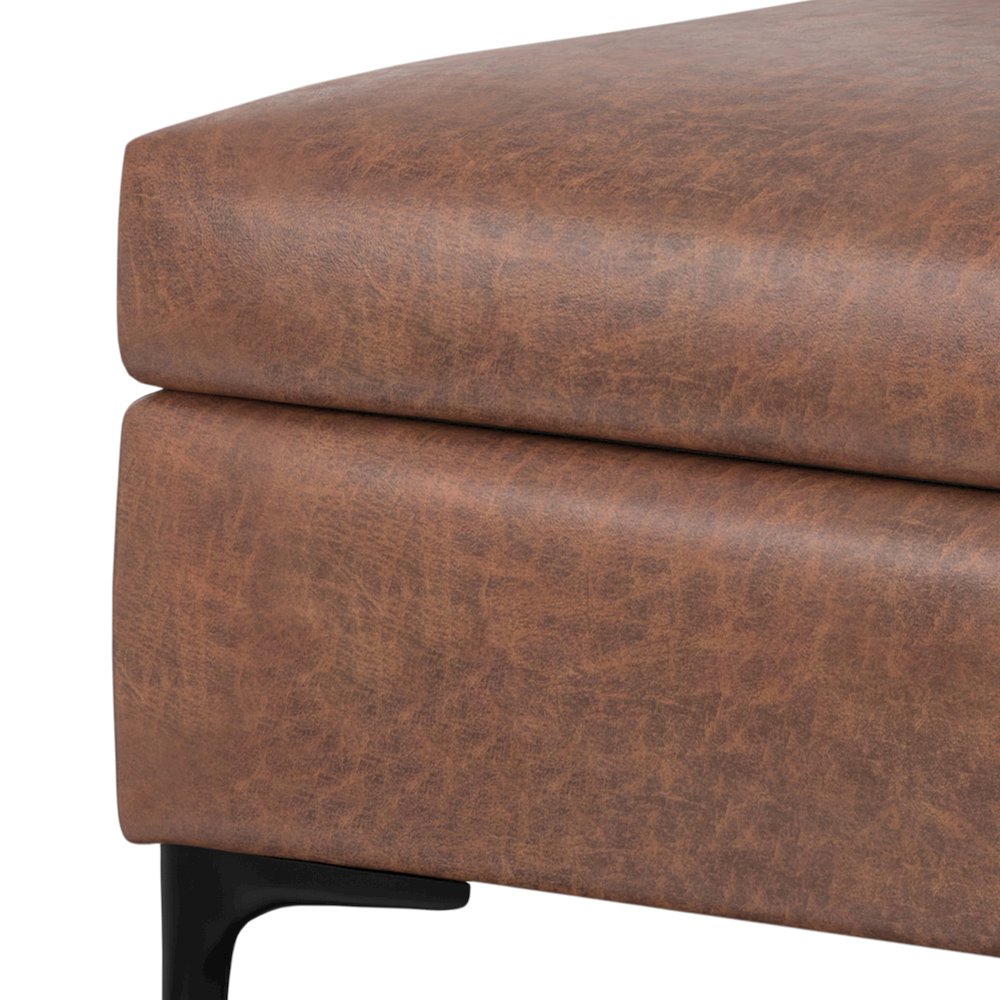 Coffee Table Ottoman In Distressed Saddle Brown Distressed Vegan Faux Leather. Picture 6