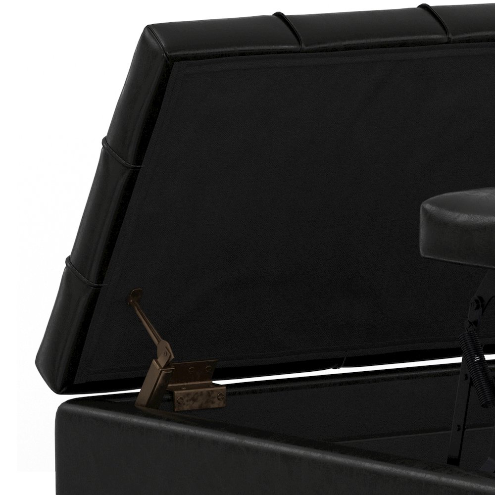 Laura Mid Century Lift Top Storage Ottoman in Midnight Black Vegan Faux Leather. Picture 10