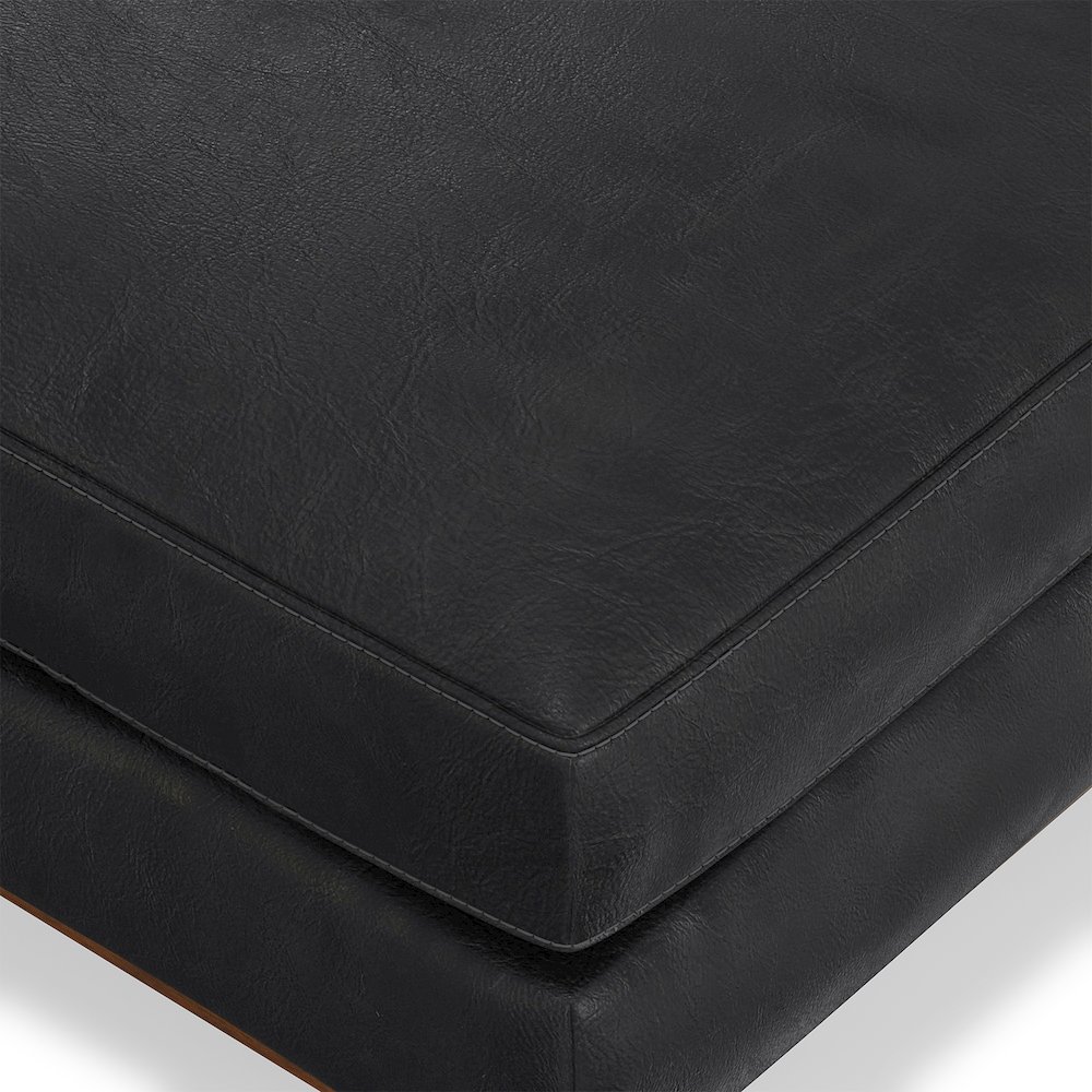 33 Inch Wide Mid-Century Modern Table Ottoman In Lead Black Genuine Leather. Picture 5