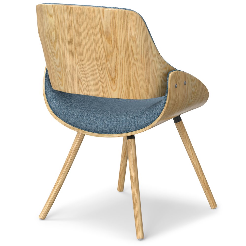 Bentwood Dining Chair With Wood Back In Light Wood In Denim Blue Linen Fabric. Picture 3