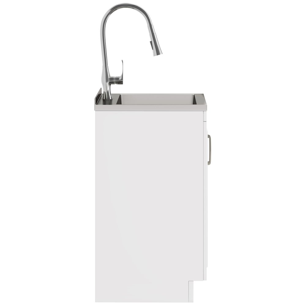 24 Inch Laundry Cabinet With Pull-Out Faucet And Stainless Steel Sink In White. Picture 3
