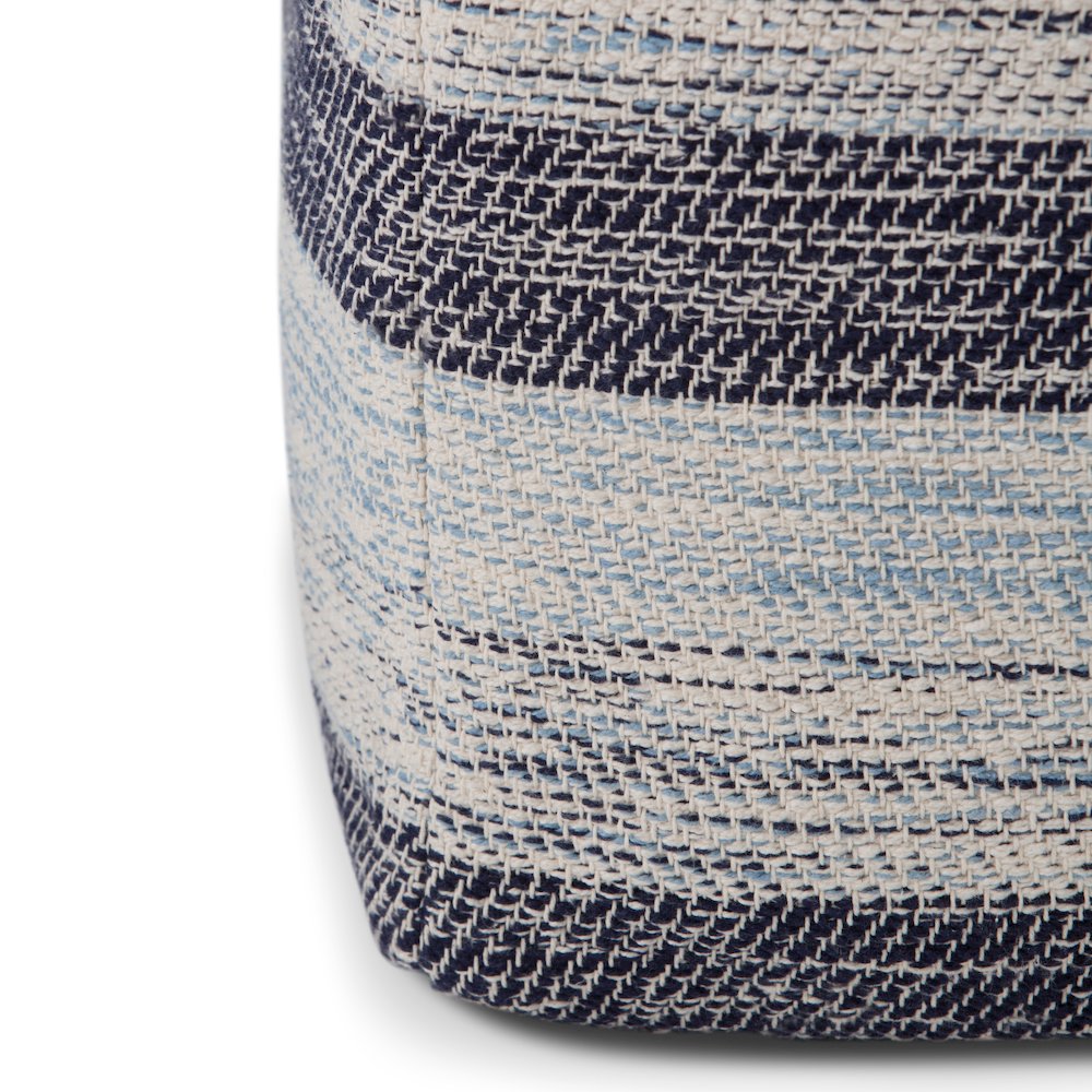 Clay Square Pouf In Patterned Blue Melange Cotton. Picture 3